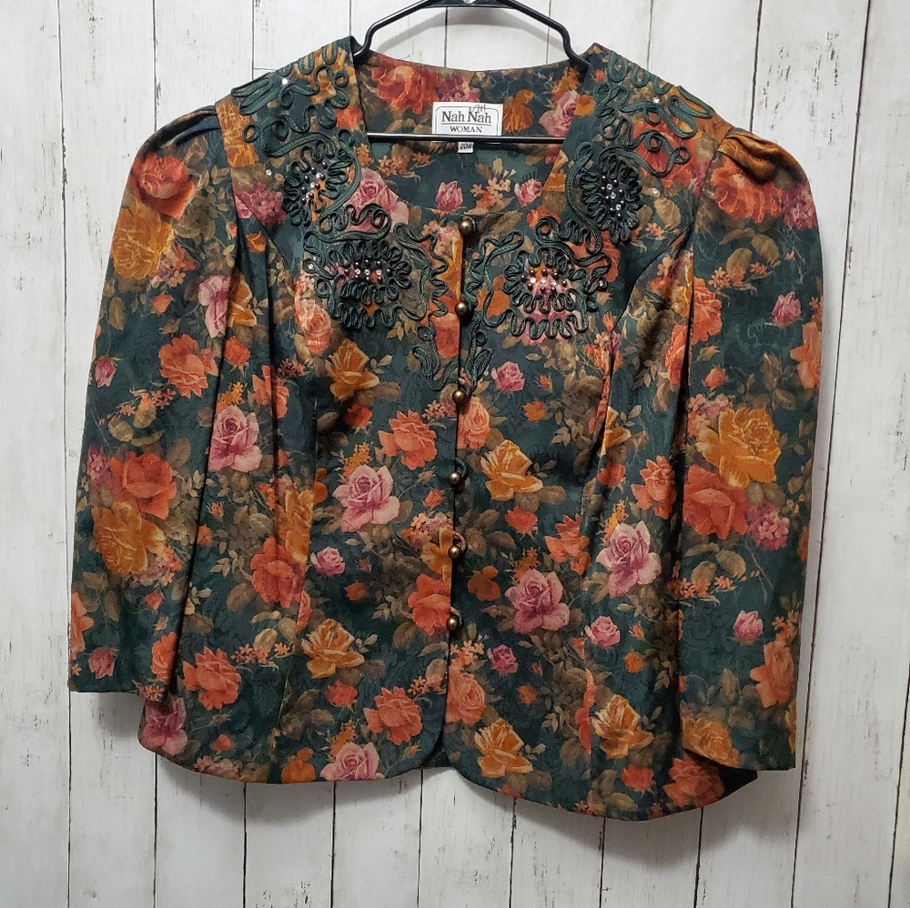 Vintage Nah Nah Woman Rayon Blend Floral Blazer Size 20W